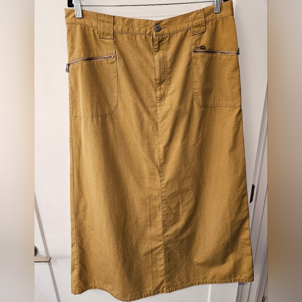 Vintage - Liz Claiborne Lizwear Gold Cotton A Line Midi Skirt - Size 16